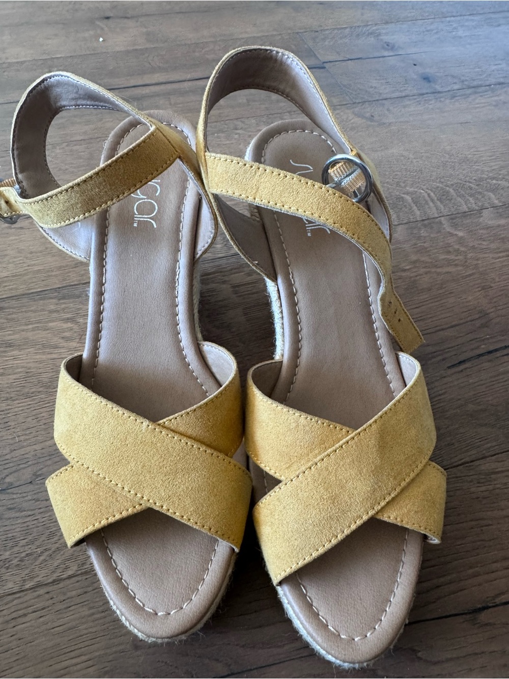 Sugar Mustard Suede Crisscross Ankle-Strap Sandals